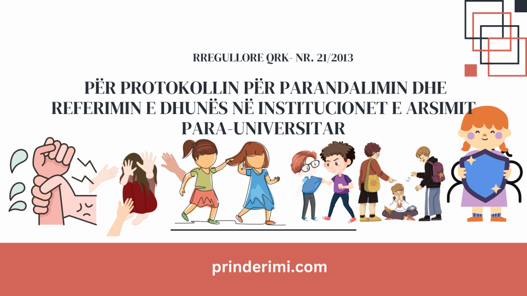 RREGULLORE QRK- NR. 21/2013 PËR PROTOKOLLIN PËR PARANDALIMIN DHE REFERIMIN E DHUNËS NË INSTITUCIONET E ARSIMIT PARA-UNIVERSITAR