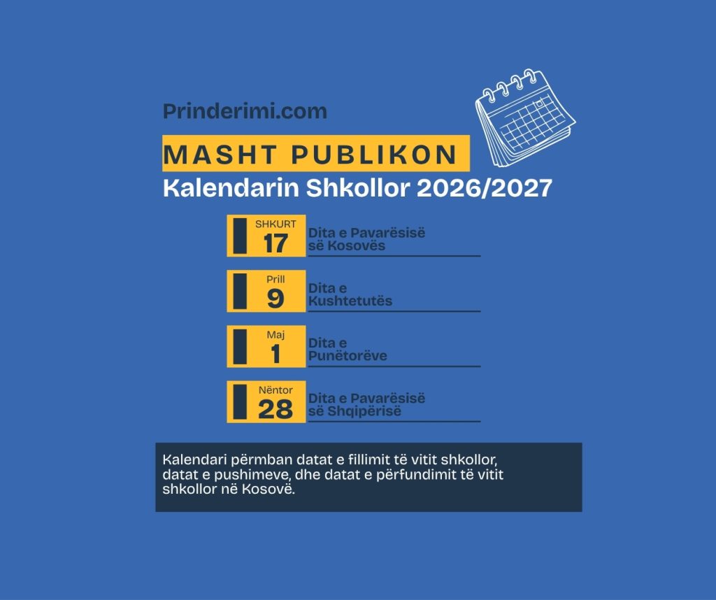 Publikohet Kalendari i Vitit Shkollor 2026–2027